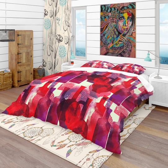 Designart 'Imprints of Wine Bottles' Bohemian & Eclectic Bedding Set - Duvet Cover & Shams